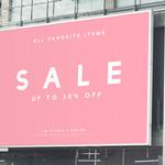 Visual marketing solutions. POS design, shop fitting, shop removals merchandising. Pink sale sign.